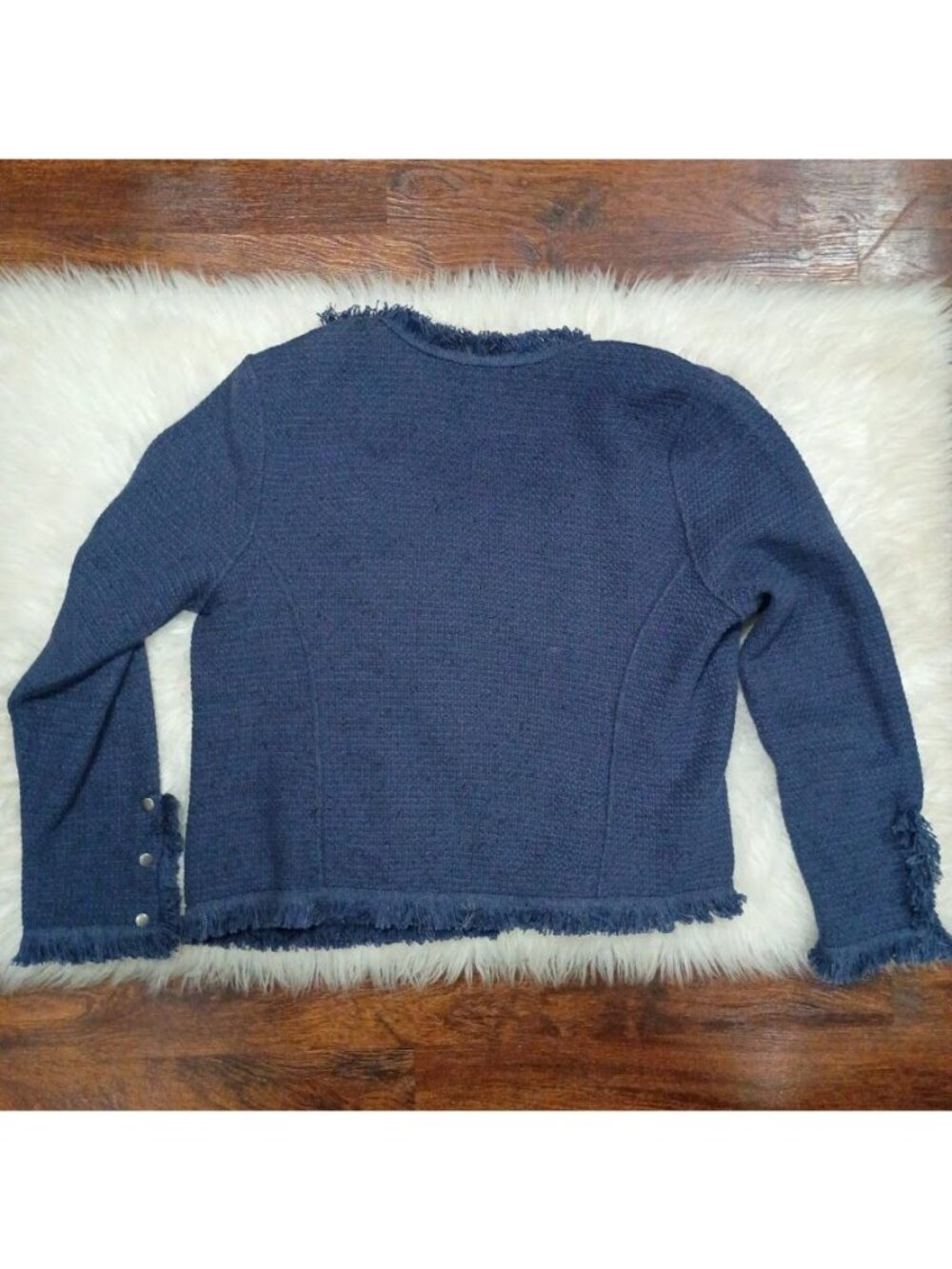 Nic + Zoe Fringe Knit Jacket L Blue Open Front Fringe Boho Cardigan - Picture 12 of 12